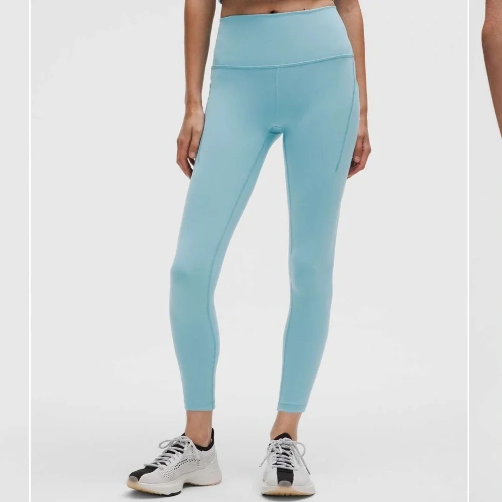 NWT Lululemon Wunder Train High rise tight leggings pockets washed blue 4